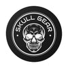 Skull Gear Vinyl Stickers featuring a bold skull design on a round black background.